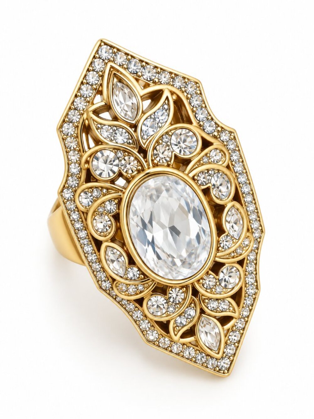 Juicy Couture Crystal Cocktail Ring Gold Tone Statement Ring Size 8-9